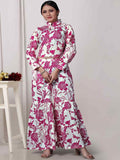 Floral Printed Band Collar Pure Cotton Top with Sharara