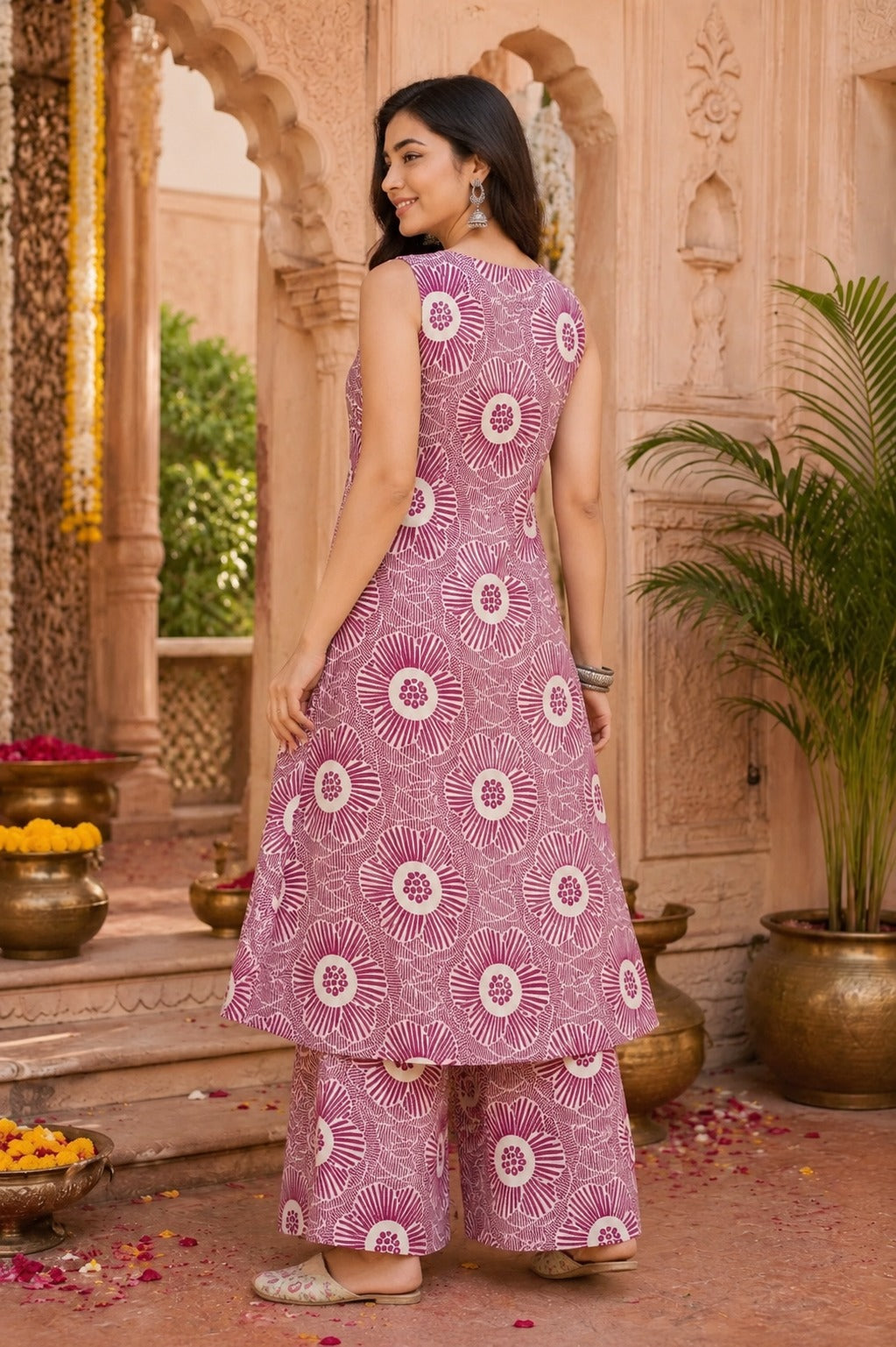 Women Purple Floral Printed Kurta and Palazzo Set