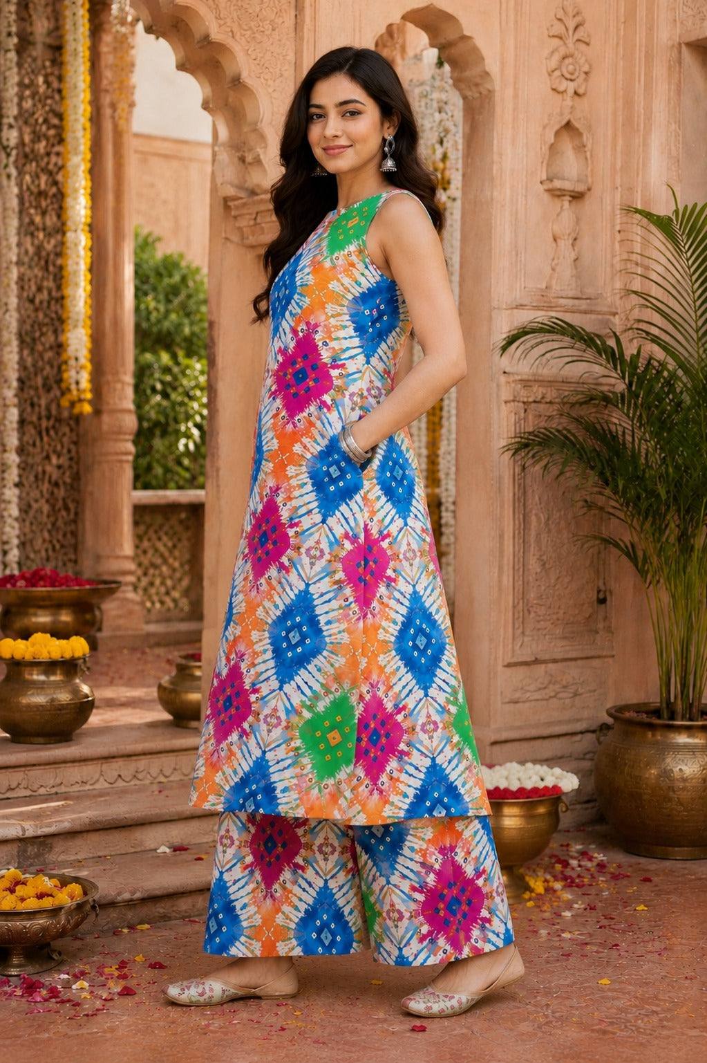 Women Multicolor Abstract Printed Kurta and Palazzo Set