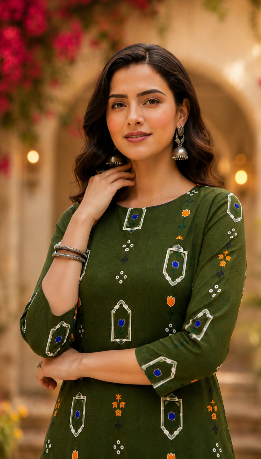 Beautiful Olive Floral Printed Kurta and Palazzo Set
