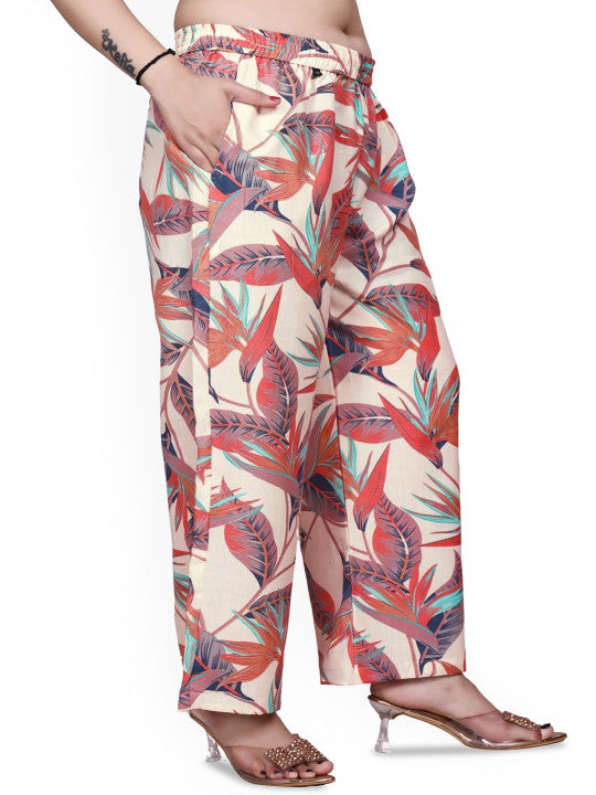Floral Printed Mandarin Collar Straight Kurta With Palazzos