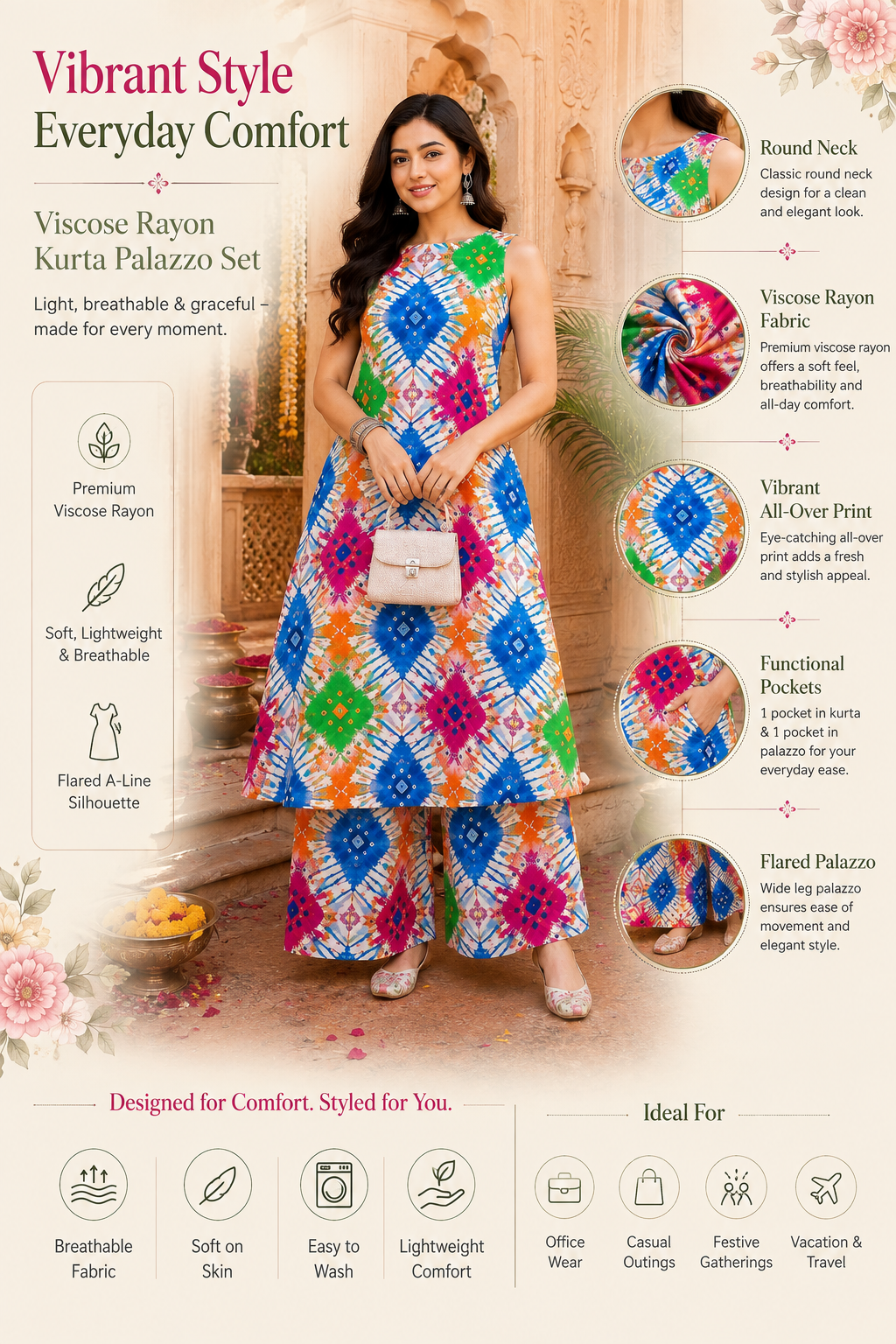 Women Multicolor Abstract Printed Kurta and Palazzo Set
