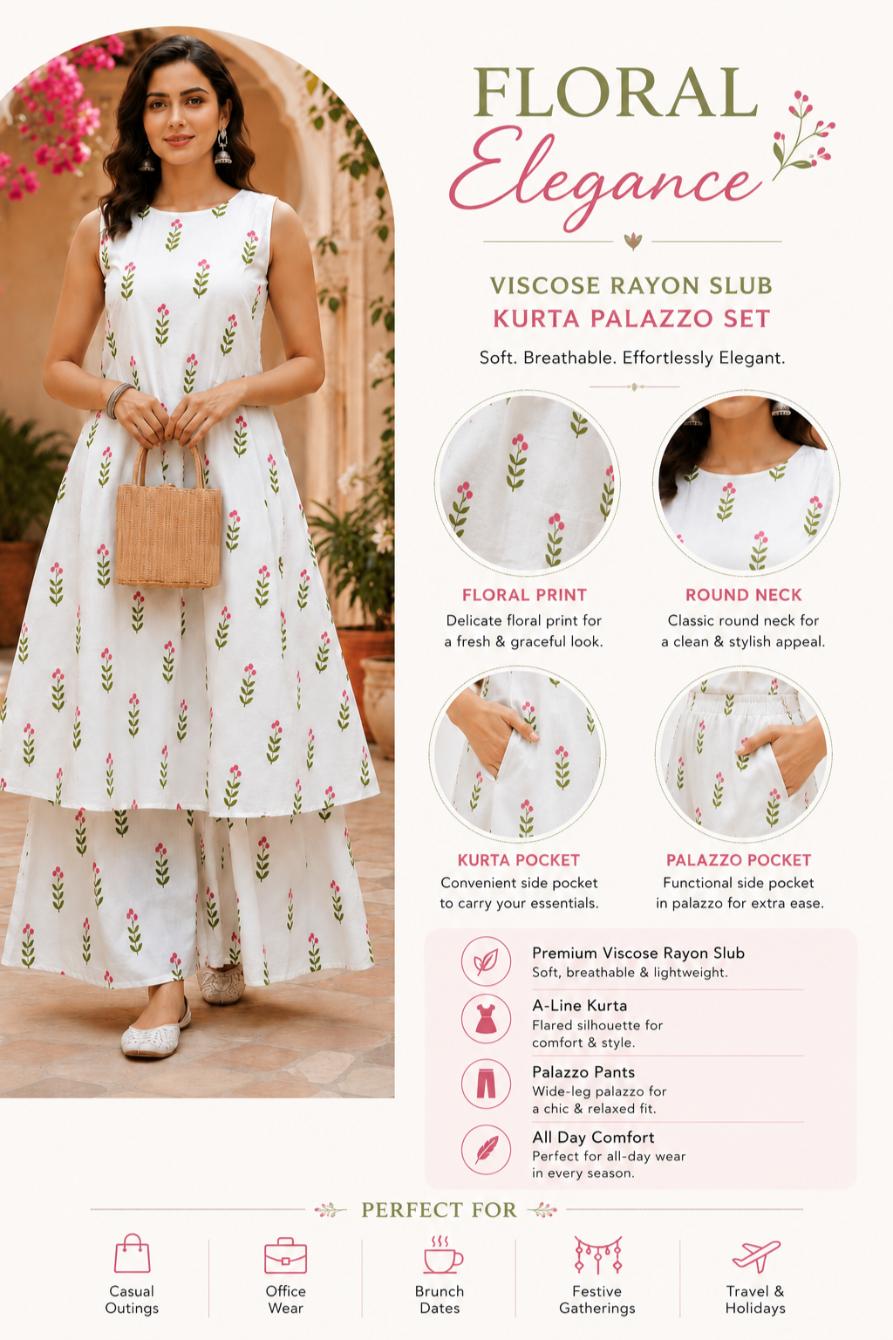 Women White Floral Printed Regular Kurta With Palazzos
