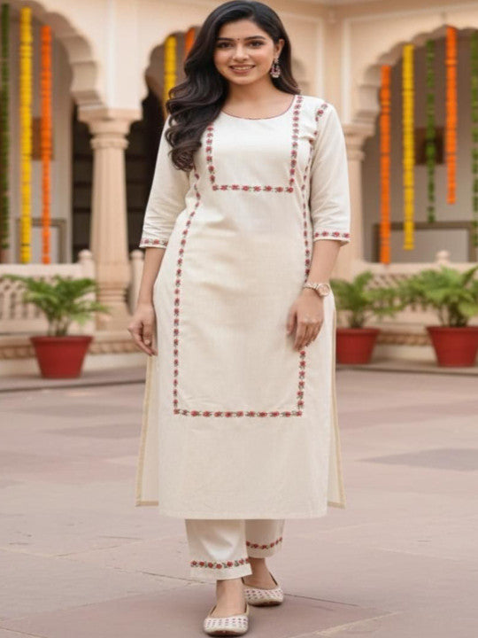 Women Ethnic Motifs Embroidered Regular Thread Work Kurta with Trousers & With Dupatta