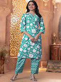 Women Floral Printed Cotton Kurta with Trousers
