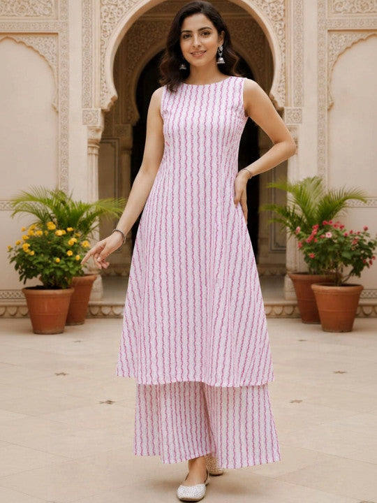 Women Ethnic Motifs Printed Regular Pure Cotton Kurta with Palazzos
