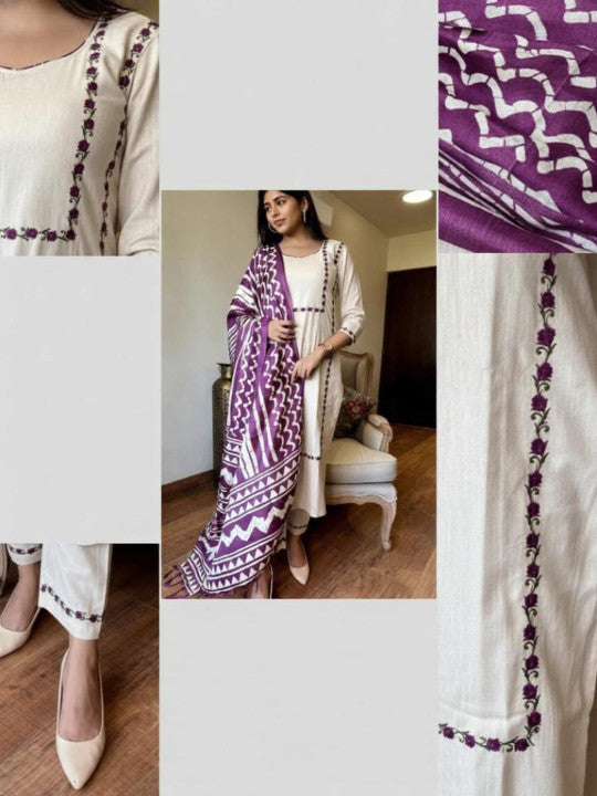 Women Ethnic Motifs Embroidered Regular Thread Work Kurta with Trousers & With Dupatta