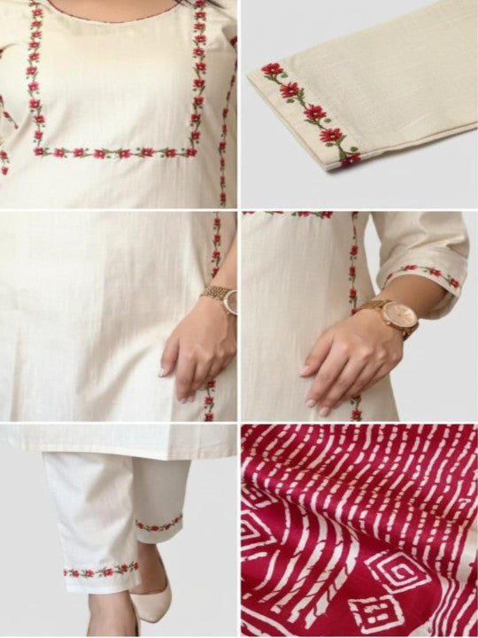 Women Ethnic Motifs Embroidered Regular Thread Work Kurta with Trousers & With Dupatta