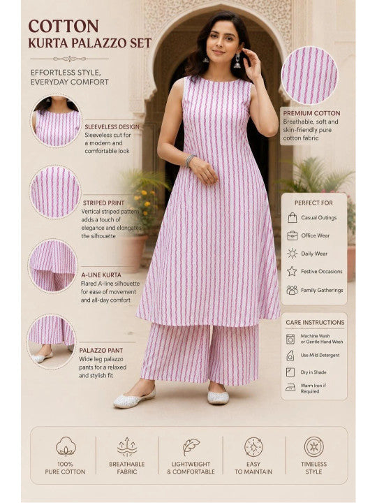Women Ethnic Motifs Printed Regular Pure Cotton Kurta with Palazzos