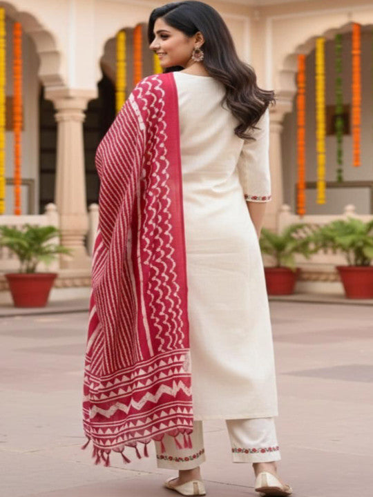 Women Ethnic Motifs Embroidered Regular Thread Work Kurta with Trousers & With Dupatta