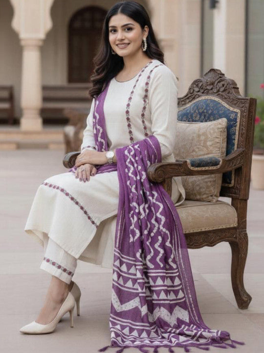 Women Ethnic Motifs Embroidered Regular Thread Work Kurta with Trousers & With Dupatta