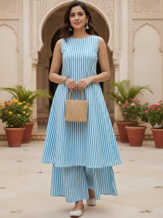 Women Printed Regular Pure Cotton Kurta with Palazzos