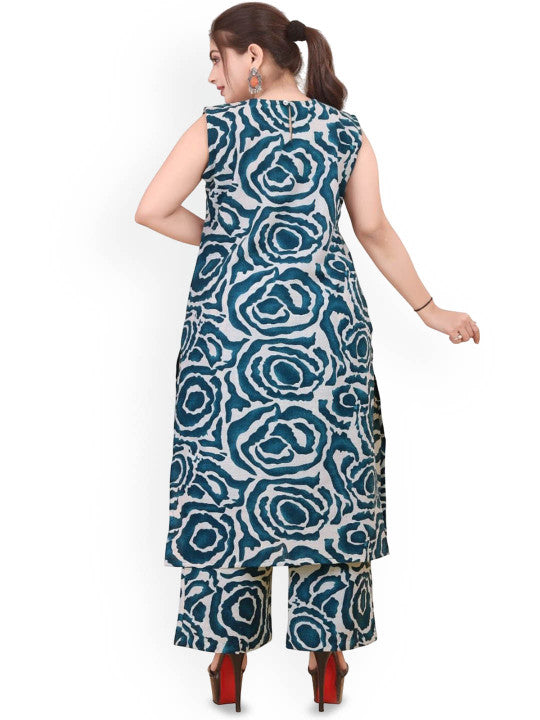 Floral Printed Round Neck Straight Kurta With Palazzos