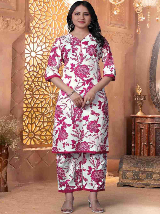 Women Floral Printed Cotton Kurta with Trousers
