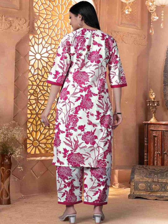 Women Floral Printed Cotton Kurta with Trousers
