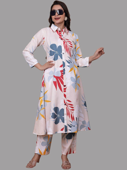 Women Floral Printed Regular Kurta with Trousers