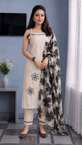 Women Floral Embroidered Regular Thread Work Kurta with Trousers & With Dupatta