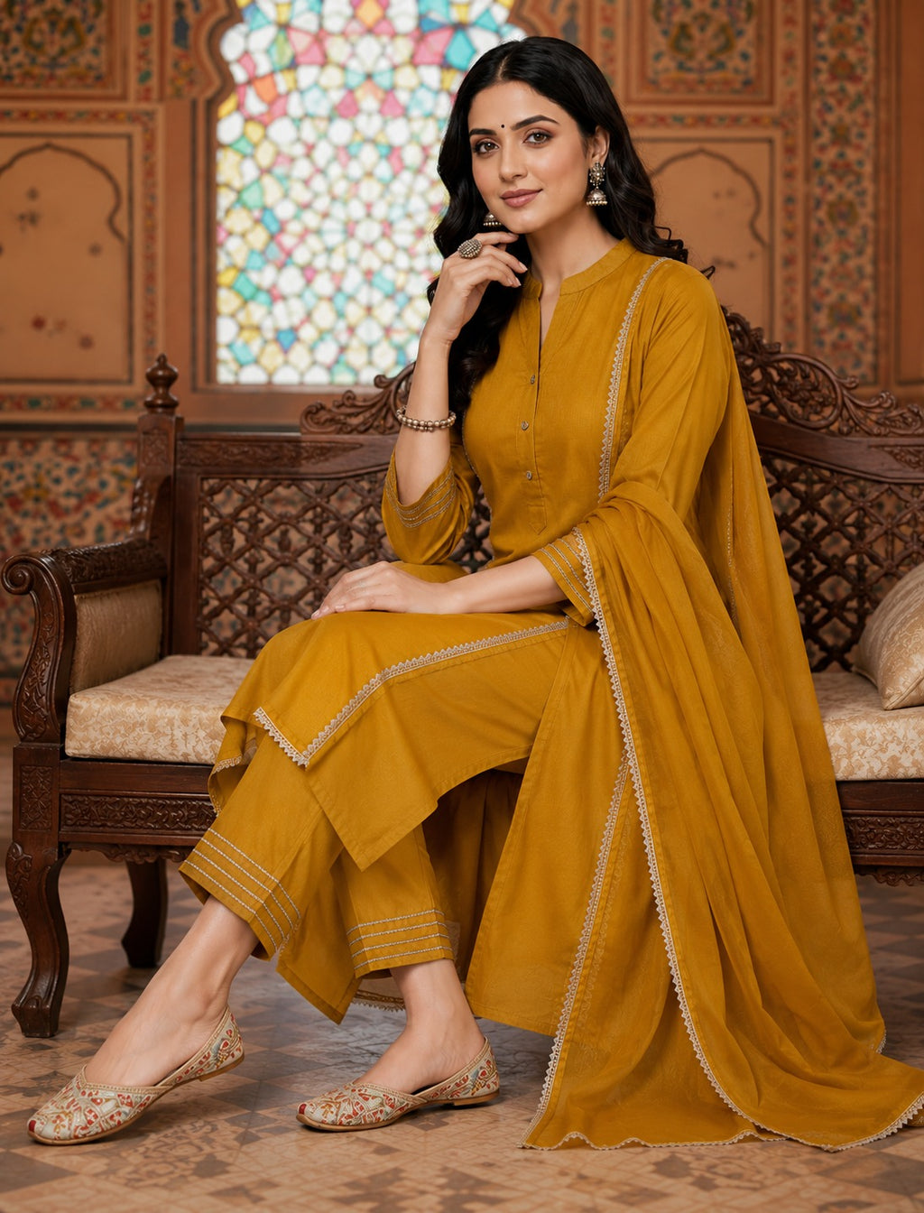 Mustard Regular Straight Kurta Pant Set