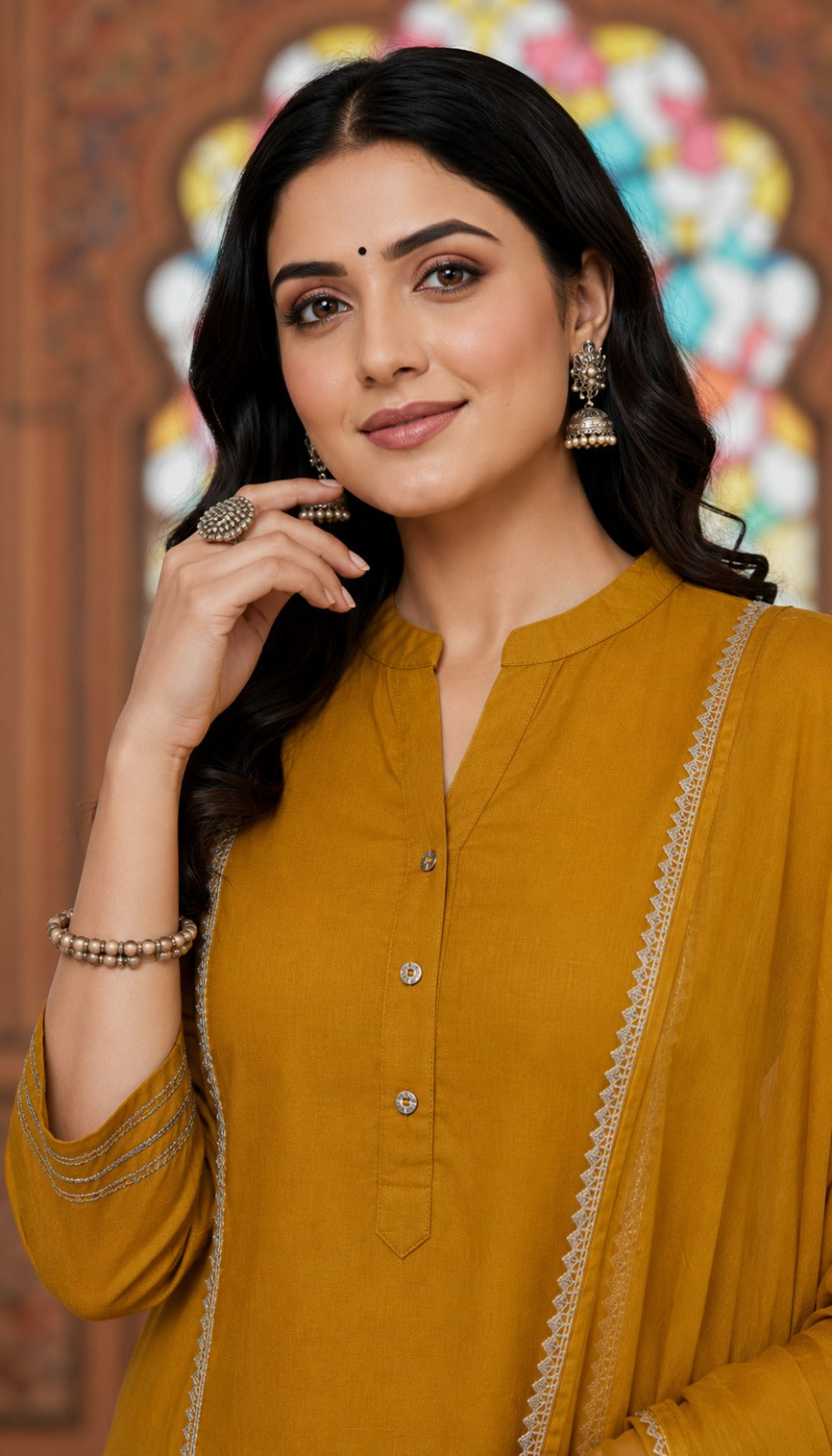 Mustard Regular Straight Kurta Pant Set