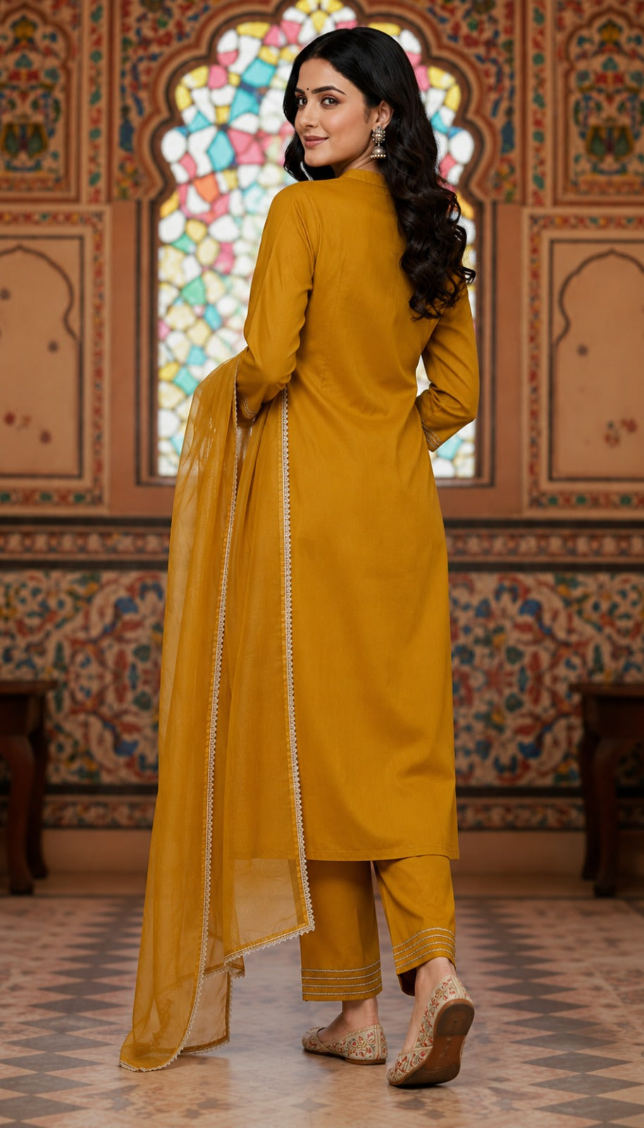 Mustard Regular Straight Kurta Pant Set