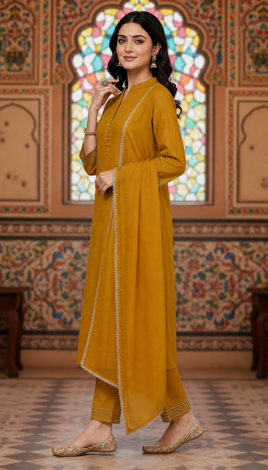 Mustard Regular Straight Kurta Pant Set