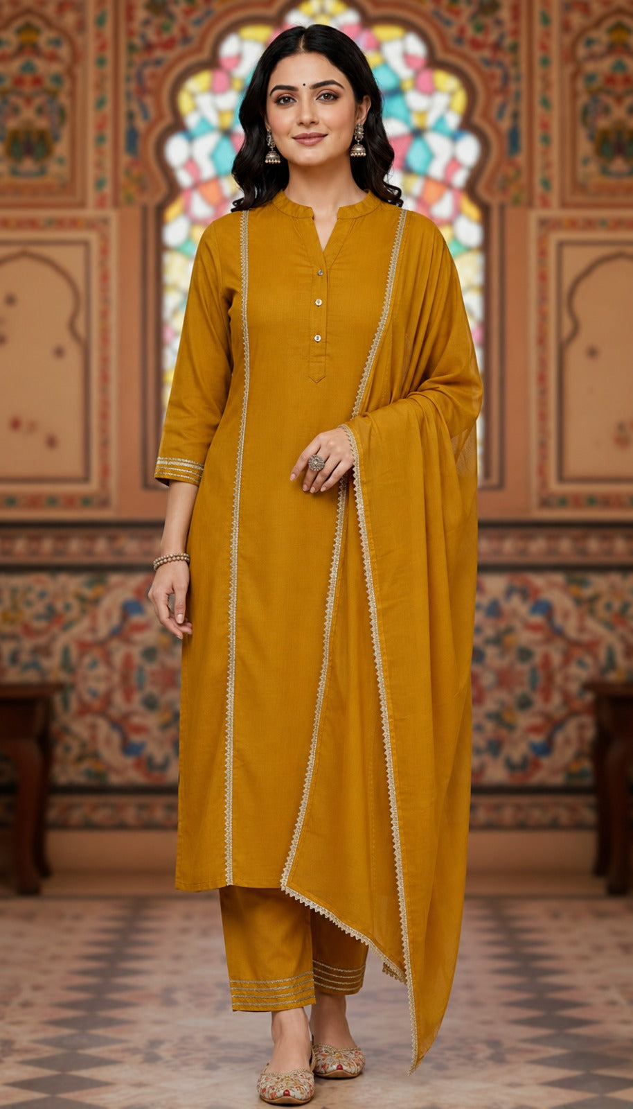 Mustard Regular Straight Kurta Pant Set