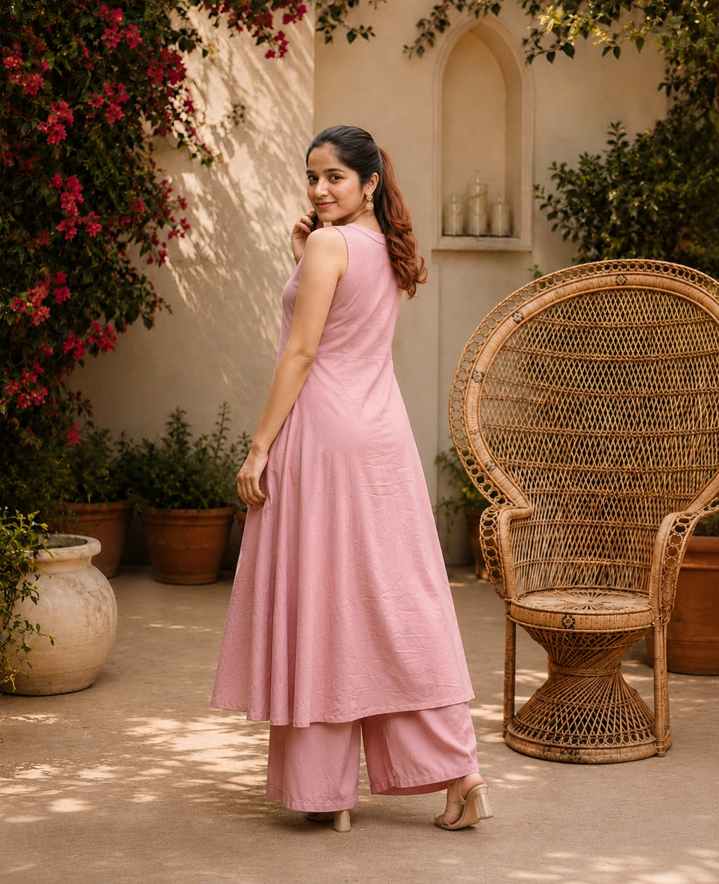 Elegant Solid Dusty Pink Kurta and Palazzo Set