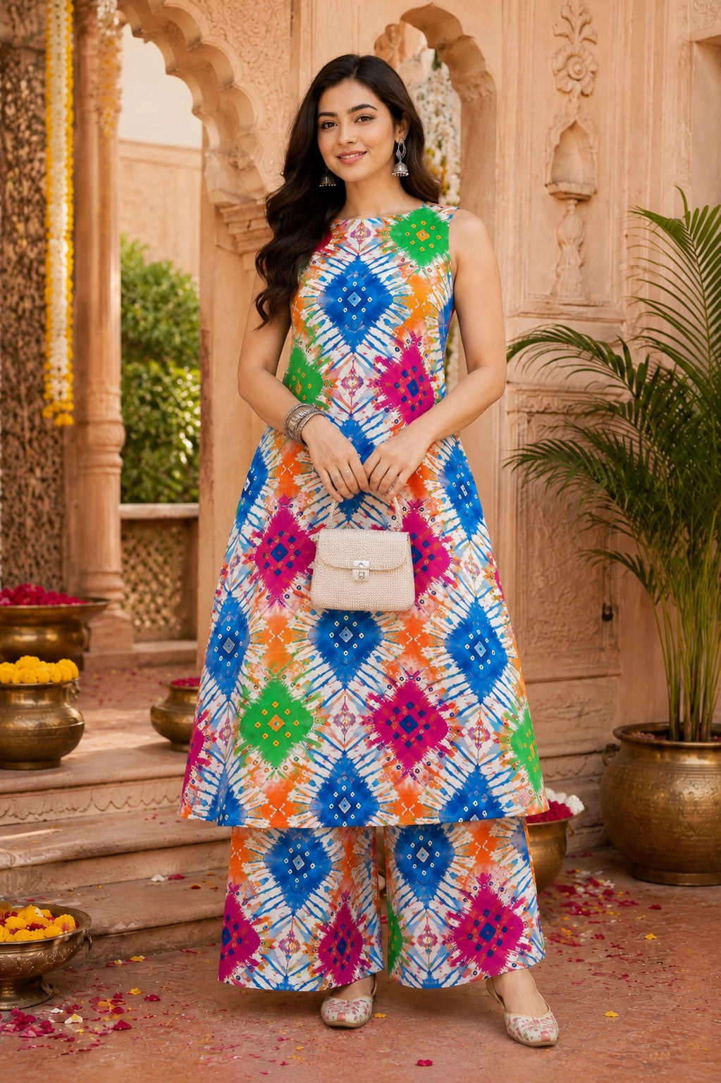 Women Multicolor Abstract Printed Kurta and Palazzo Set