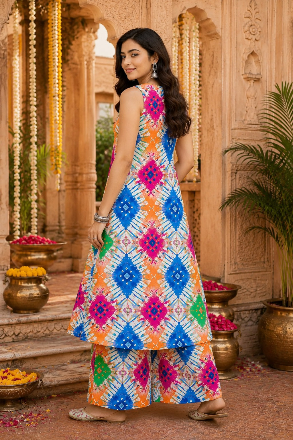 Women Multicolor Abstract Printed Kurta and Palazzo Set