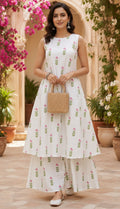 Women White Floral Printed Regular Kurta With Palazzos