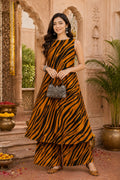 Women Mustard Abstract Printed Kurta and Palazzo Set
