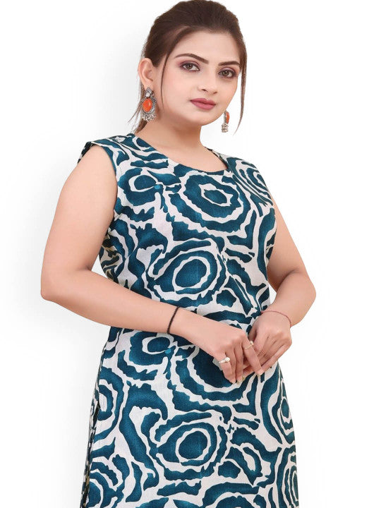 Floral Printed Round Neck Straight Kurta With Palazzos