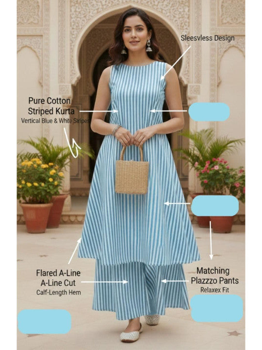 Women Printed Regular Pure Cotton Kurta with Palazzos