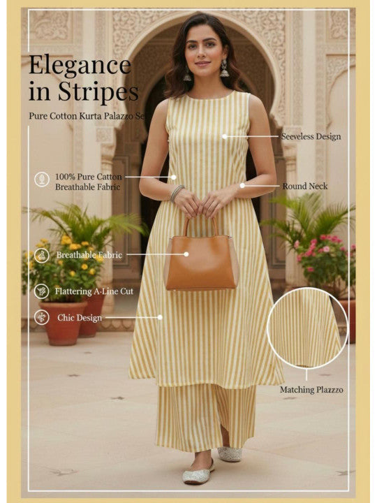 Women Printed Regular Pure Cotton Kurta with Palazzos