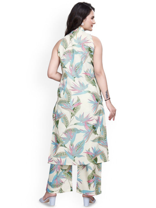 Floral Printed Round Neck Straight Kurta With Trousers