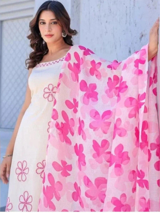 Women Floral Embroidered Regular Thread Work Kurta with Trousers & With Dupatta