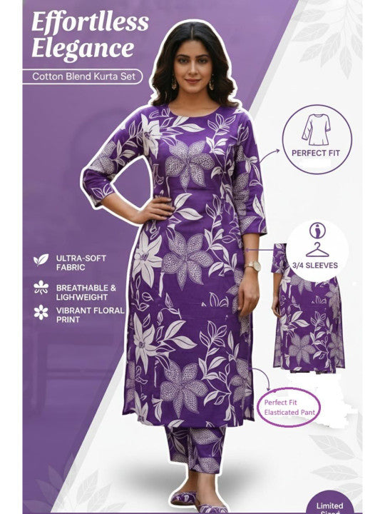 Women Floral Printed Regular Kurta with Trousers