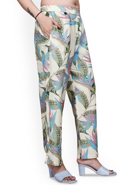 Floral Printed Round Neck Straight Kurta With Trousers