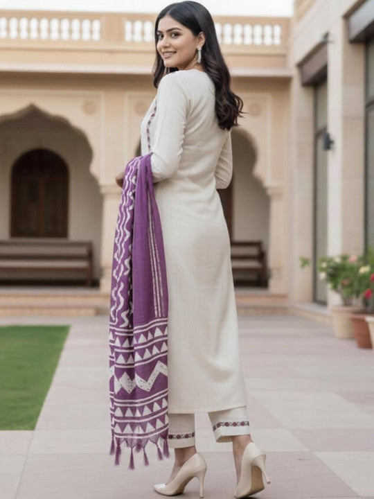 Women Ethnic Motifs Embroidered Regular Thread Work Kurta with Trousers & With Dupatta