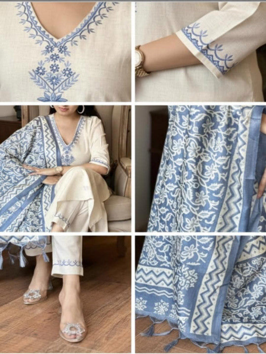 Women Ethnic Motifs Embroidered Regular Thread Work Kurta with Trousers & With Dupatta