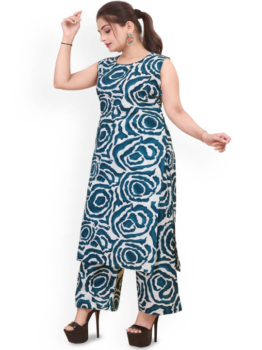 Floral Printed Round Neck Straight Kurta With Palazzos