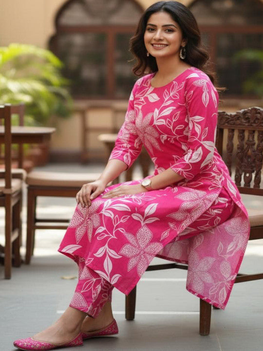 Women Floral Printed Regular Kurta with Trousers