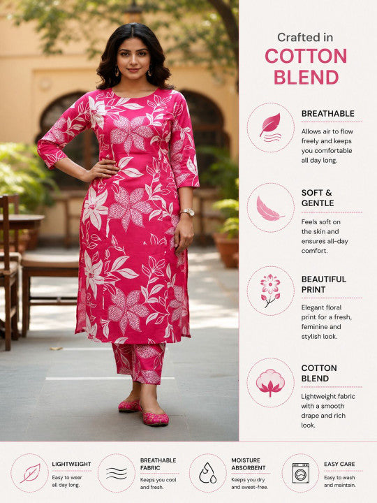 Women Floral Printed Regular Kurta with Trousers