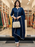 Notch Neck Straight Kurta With Trousers & Dupatta