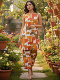 Geometric Printed V- Neck Straight Kurta With Trousers