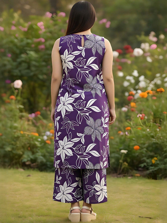 Floral Printed Square Neck Straight Kurta With Palazzos