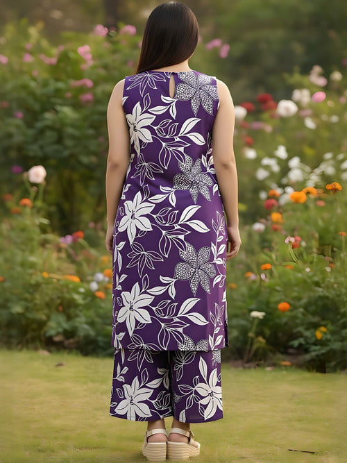 Floral Printed Square Neck Straight Kurta With Palazzos