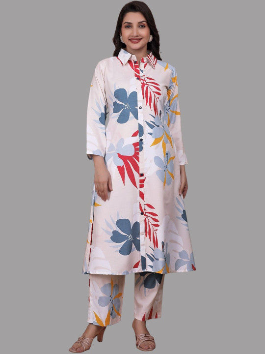 Women Floral Printed Regular Kurta with Trousers
