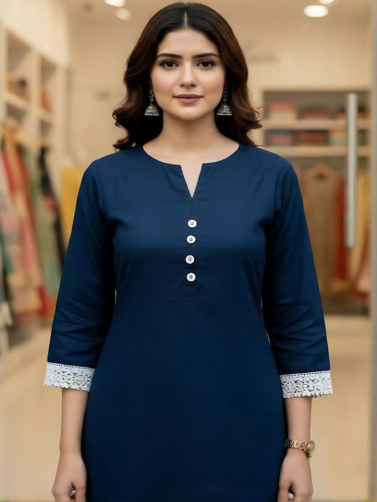 Notch Neck Straight Kurta With Trousers & Dupatta
